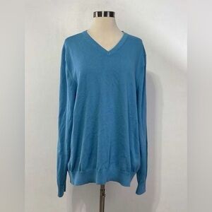 Lands' End Men's Tall XL Blue 100% Supima Cotton Fine Gauge V-Neck Sweater